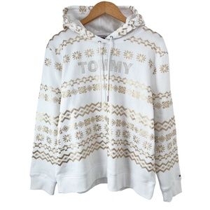 Tommy Hilfiger Gold Foil Printed Fair Isle Hoodie Women's XL
